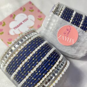 Blue double square karra metal dotted bangles choorian set