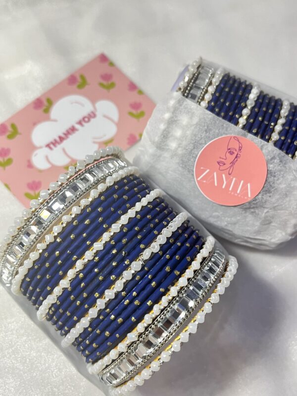 Blue double square karra metal dotted bangles choorian set