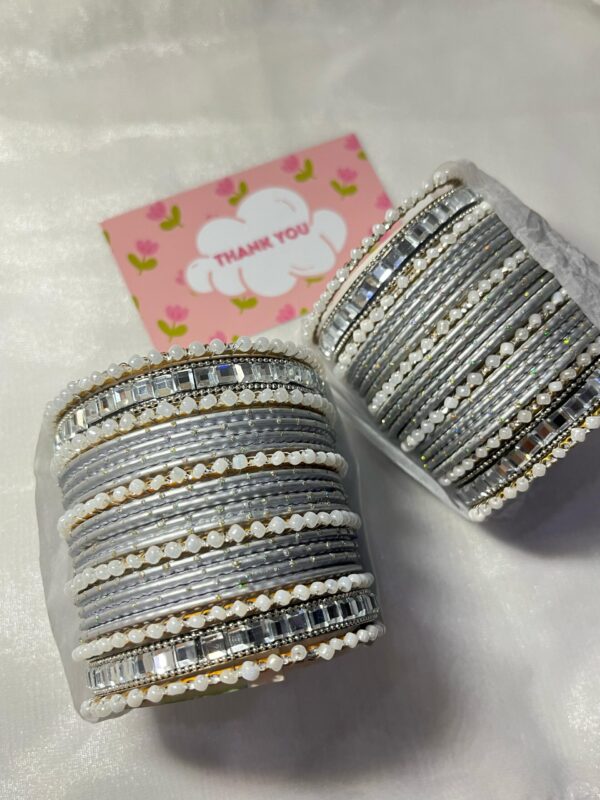 Silver double square karra metal dotted bangles choorian set