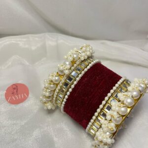 Mahroon velvet Double square Karra gajra bangles choorian set