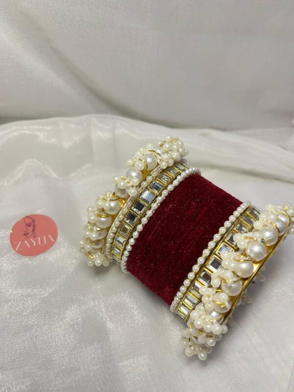 Mahroon velvet Double square Karra gajra bangles choorian set