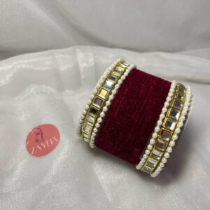 Maroon double square karra velvet  choorian set