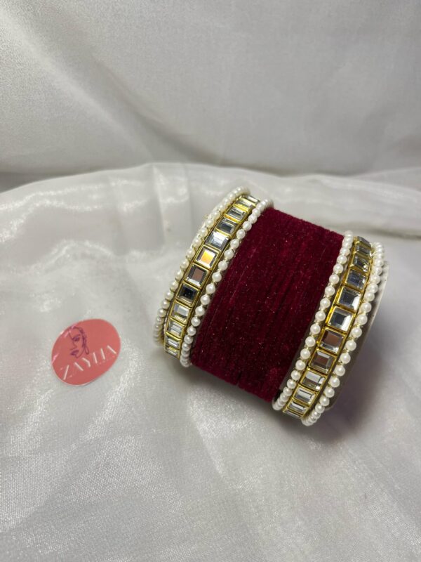Maroon double square karra velvet  choorian set