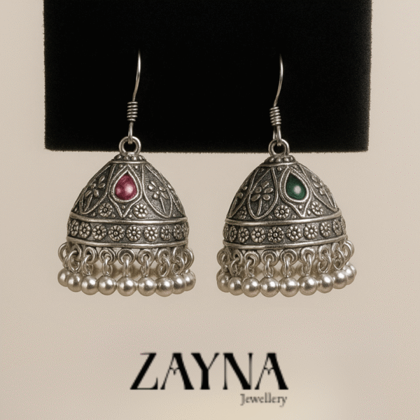 Silver tone -Colorful Jhumka