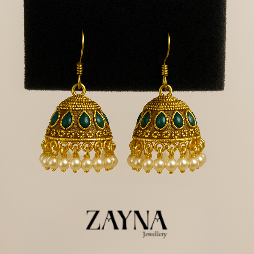 Green-Golden white Pearl Jhumka