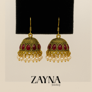 Mahroon-Golden white Pearl Jhumka