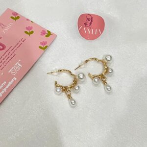 Oriel-Gold Pearl Hoop Earrings