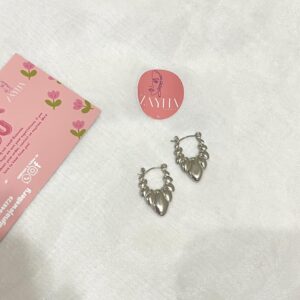 Silver-Heart Croissant Hoops