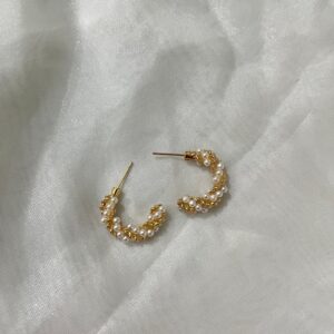 Golden white beaded Bali earing